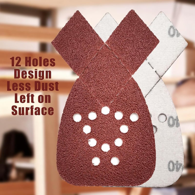 MFBJXC 50PCS Mouse Sander Sandpaper with Extra 2 Tips for Replacement Detail Sander Sanding Pads 12 Holes Hook and Loop Black and Decker Mouse Sander Pads - Image 5